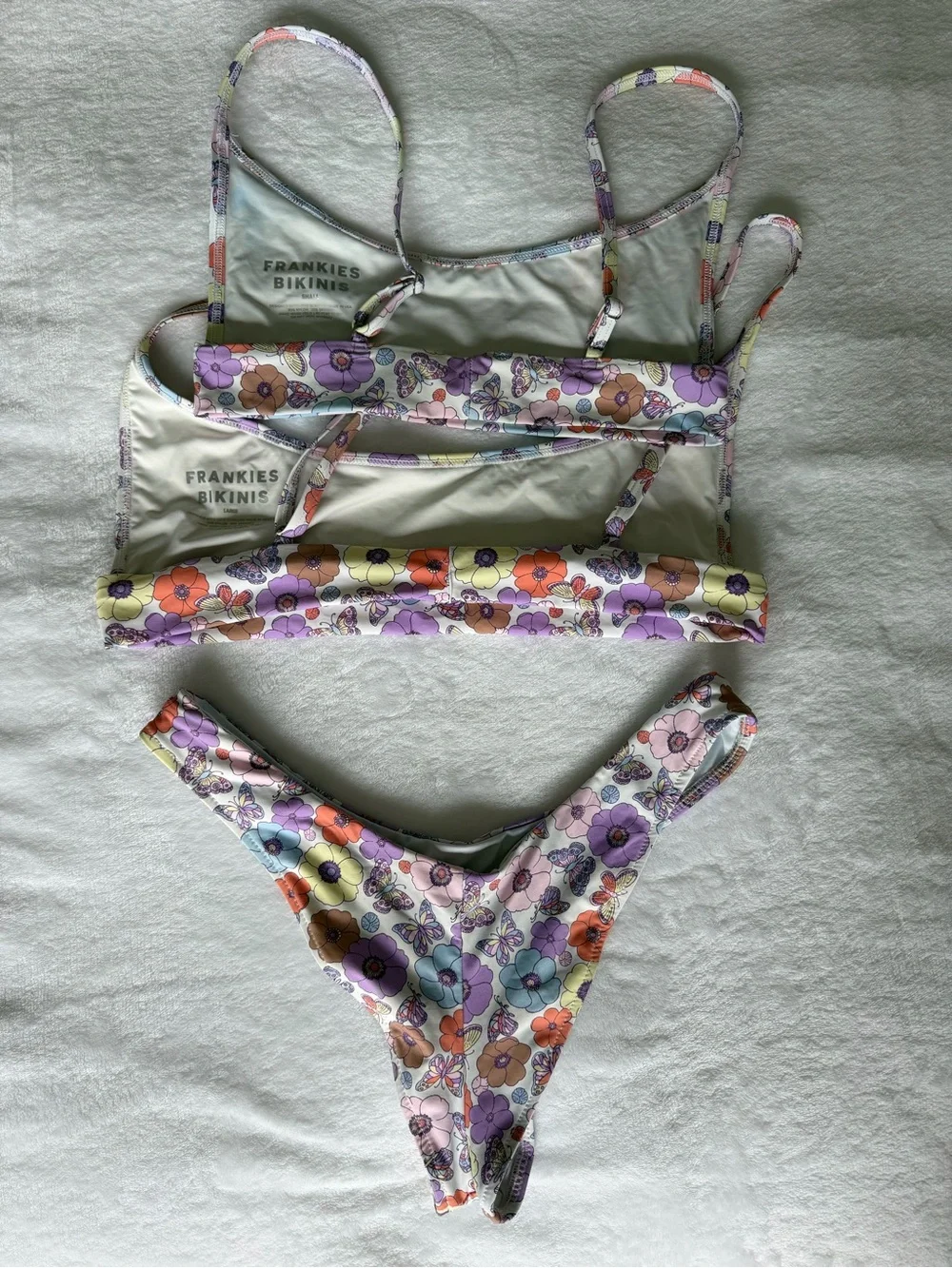 Frankie's Bikinis Floral Two-Piece Bikini in Purple, Orange, Yellow, Blue